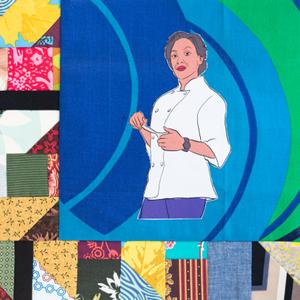 Nyesha Arrington with a spoon in her hand.